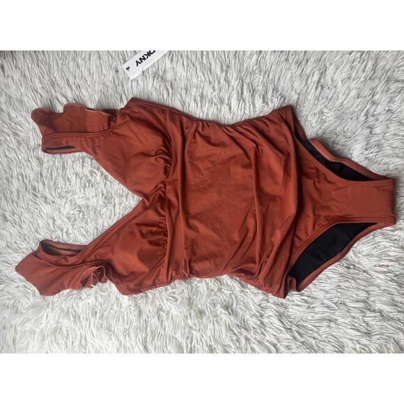 DKNY Plunge Neck Ruffle One-Piece Bikini - Picture 3 of 8